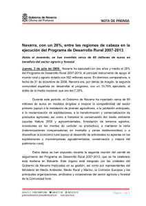 Navarra, con un 26%, entre las regiones de cabeza en la ejecución