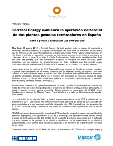 Torresol Energy comienza la operación comercial