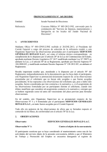 PRONUNCIAMIENTO N°  165-2013/DSU Entidad: Jurado Nacional de Elecciones.