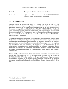 PRONUNCIAMIENTO Nº 357-2013/DSU Entidad: Municipalidad