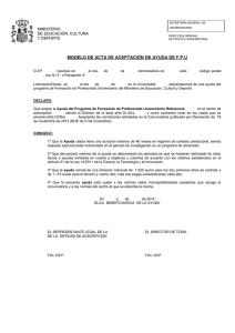 MODELO DE ACTA DE ACEPTACIÓN DE AYUDA DE F.P.U MINISTERIO