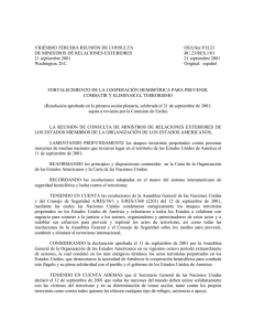 VIGÉSIMO TERCERA REUNIÓN DE CONSULTA OEA/Ser.F/II.23 DE MINISTROS DE RELACIONES EXTERIORES RC.23/RES.1/01