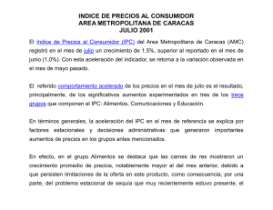 INDICE DE PRECIOS AL CONSUMIDOR AREA METROPOLITANA DE CARACAS JULIO 2001