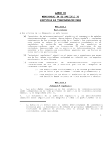(a) ANEXO IX MENCIONADO EN EL ARTÍCULO 31 SERVICIOS DE TELECOMUNICACIONES