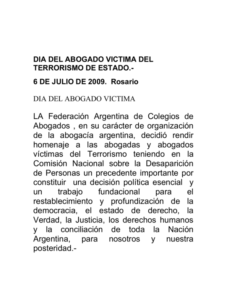 Dia Del Abogado Victima Del Terrorismo De Estado