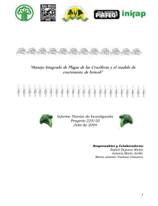 &#34;Manejo Integrado de Plagas de las Crucíferas y el modelo... crecimiento de brócoli&#34; Informe Técnico de Investigación Proyecto 225/02