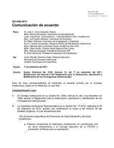 Comunicación de acuerdo SCI-658-2011 Para: