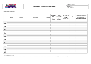 PLANILLA DE DEVOLUCIONES DEL CLIENTE