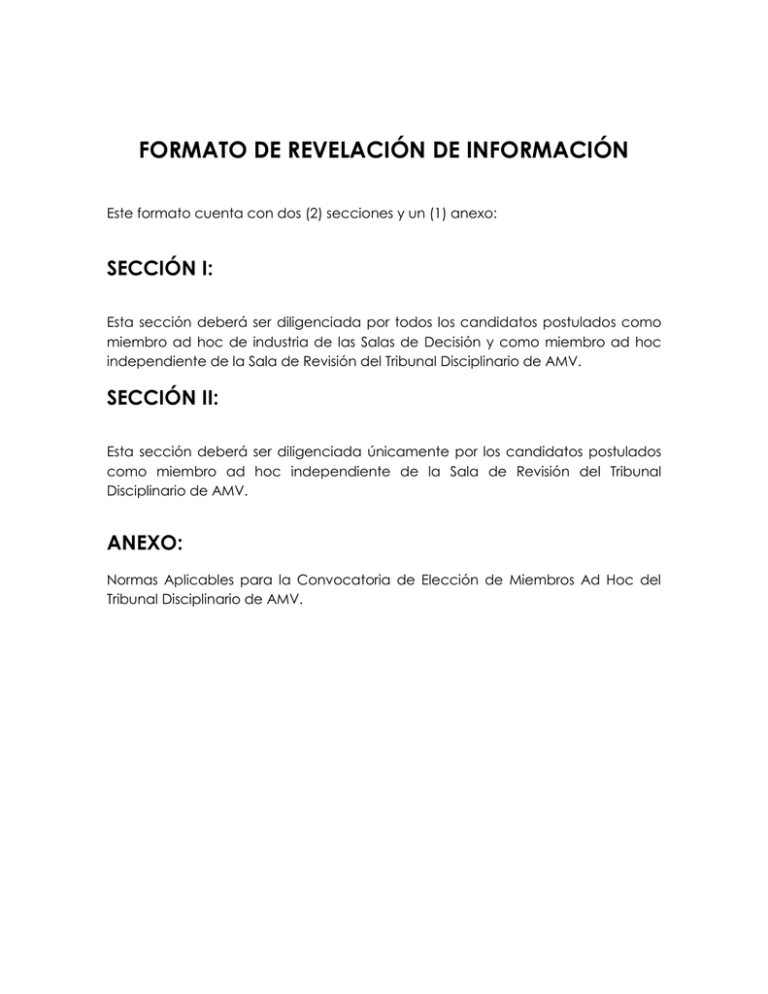 Formato De Revelaci N De Informaci N Este Formato