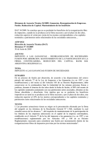 Dictamen de Asesoria Técnica 34/2009. Ganancias. Reorganización de Empresas.