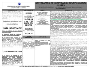 Investigación Científica Básica 2013 Fecha límite en el CTIC 13 de