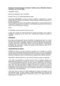 Sentencia Tribunal Superior de Justicia  Castilla y León, Valladolid,... lo Social), de 14 enero 2002
