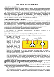 TEMA 23-24: EL PROCESO INMUNITARIO  1.-CONCEPTO DE INFECCIÓN. infección