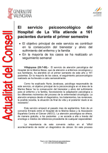 El servicio psicooncológico del Hospital de La Vila atiende a 161