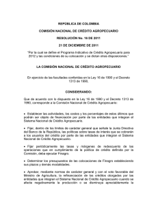 REPÚBLICA DE COLOMBIA COMISIÓN NACIONAL DE CRÉDITO AGROPECUARIO