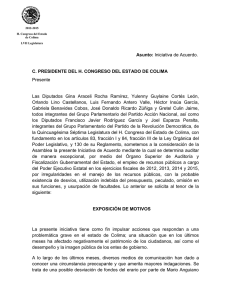 Asunto:  C. PRESIDENTE DEL H. CONGRESO DEL ESTADO DE COLIMA Presente
