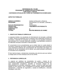 UNIVERSIDAD DEL TOLIMA PROGRAMA DE ADMINISTRACIÓN DE MERCADEO, PUBLICIDAD Y VENTAS