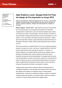 Press Release  Agfa Graphics Lanza :Apogee Suite 8.0 Flujo