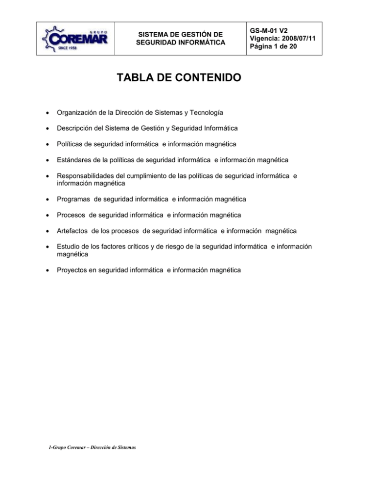 TABLA DE CONTENIDO