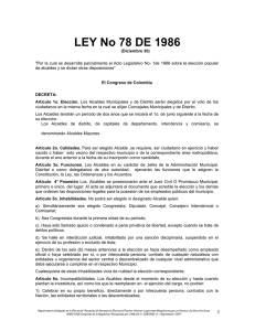 LEY 78 DE 1986 - Registraduría Nacional del Estado Civil