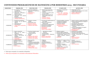CONTENIDOS PROGRAMÁTICOS DE MATEMÁTICA POR BIMESTRES 2013 - SECUNDARIA  BIMESTRES PRIMER AÑO