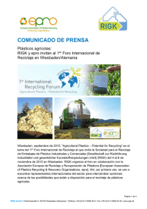 COMUNICADO DE PRENSA Plásticos agrícolas: RIGK y epro invitan al 1