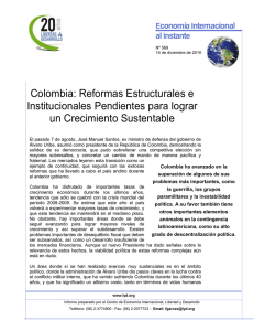 Colombia: Reformas Estructurales e Institucionales Pendientes para lograr un Crecimiento Sustentable