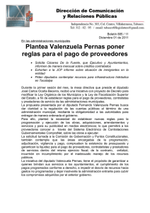 Plantea Valenzuela Pernas poner reglas para el pago de proveedores