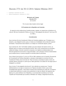 Decreto 2731 de 30-12-2014. Salario Mínimo 2015