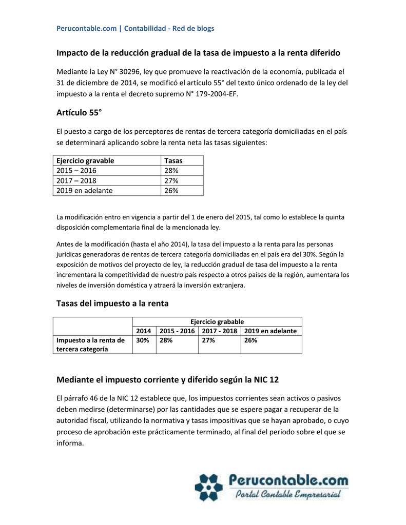 Tasas Del Impuesto A La Renta