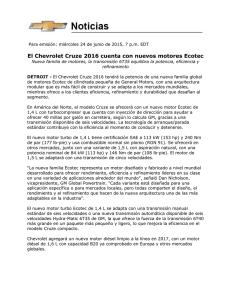 El Chevrolet Cruze 2016 cuenta con nuevos motores Ecotec