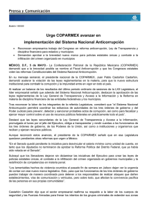 Urge COPARMEX avanzar en implementación del Sistema Nacional Anticorrupción Prensa y Comunicación