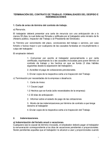 TERMINACIÓN DEL CONTRATO DE TRABAJO: FORMALIDADES DEL DESPIDO E INDEMNIZACIONES