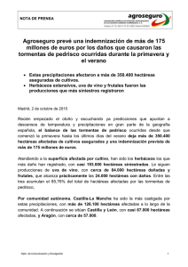 Agroseguro prevé una indemnización de más de 175