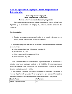 Guía de Ejercicios Lenguaje C. Tema. Programación Estructurada.