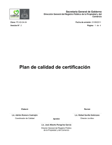 Plan de calidad de certificación  Secretaría General de Gobierno