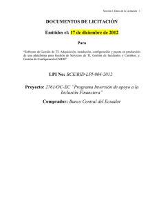 DOCUMENTOS DE LICITACIÓN  Emitidos el: 17 de diciembre de 2012 Para