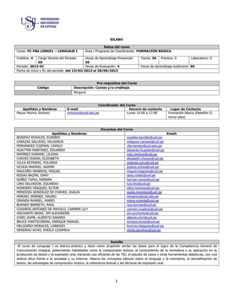 Silabo Datos Del Curso Curso Fc