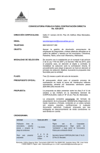 AVISO  CONVOCATORIA PÚBLICA PARA CONTRATACIÓN DIRECTA No. 026-2015