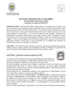 LECTURA ORANTE DE LA PALABRA EVANGELIO DE JUAN 6, 24-35