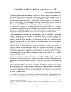 Carta abierta sobre la posición expresada en el CSU Mario