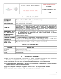 ACTA DE DE INICIO DE OBRA - Secretaría de Comunicaciones y