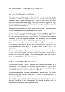 REUNIÓN GENERAL TERCER TRIMESTRE 5 AÑOS 2014-15  EVALUACIÓN DE LA LECTOESCRITURA.