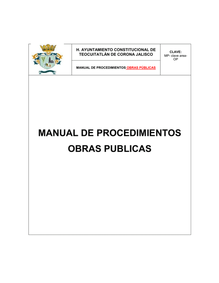 Manual de Servicios Obras Públicas Fecha de Publicación