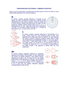 CONFIGURACION ELECTRONICA,  NUMEROS CUANTICOS órbitas determinadas por los números cuánticos.