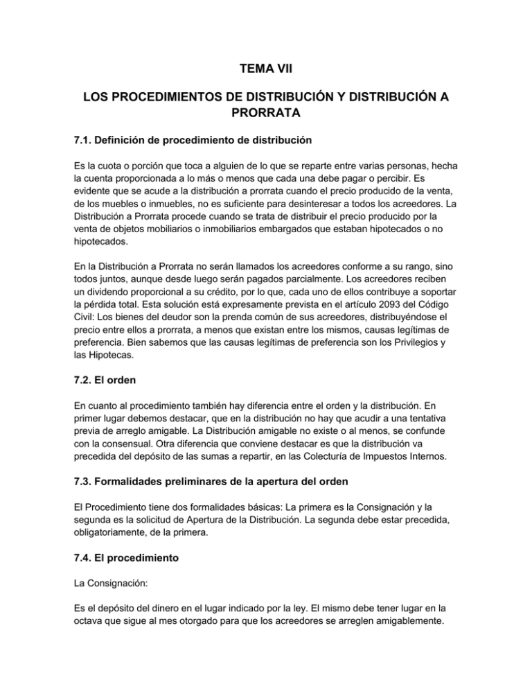 tema vii los procedimientos de distribución y distribución a prorrata