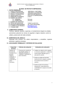 SILABUS  DE PROYECTO EMPRESARIAL I.  DATOS GENERALES 1.1. FAMILIA PROFESIONAL