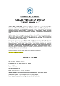 Recordatorio convocatoria rueda de prensa Euromelanoma 2015