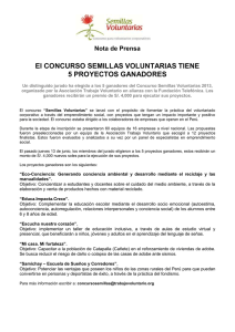 El CONCURSO SEMILLAS VOLUNTARIAS TIENE 5 PROYECTOS GANADORES Nota de Prensa