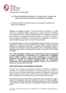 La Clínica Universidad de Navarra y el CIMA crean 14 grupos de